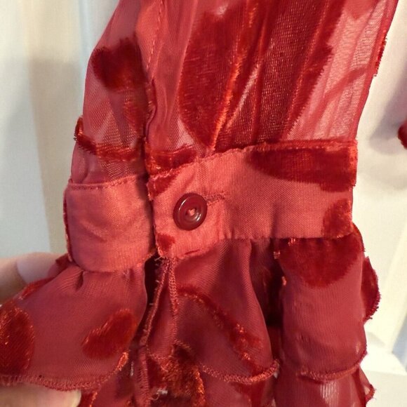 Vtg Forenza Women’s Top Sz 10 Sheer Floral Red Velvet Burnout Bell Sleeve Y2K - Picture 4 of 12